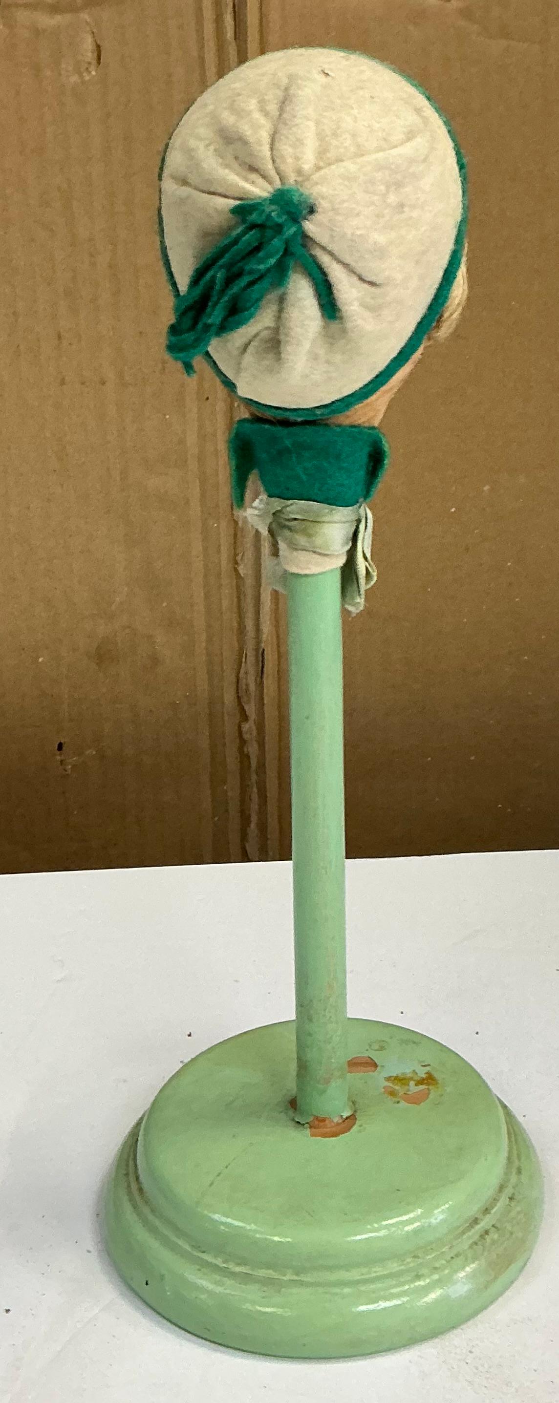 Antique French Victorian  Supporto per cappello o parrucca realizzato a mano - Capelli veri In condizioni buone in vendita a Kennesaw, GA