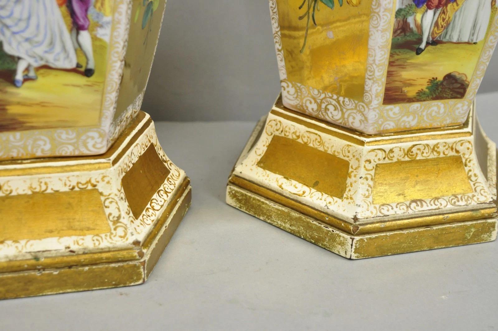 Antique French Victorian Dipinto a mano in oro dorato Lampade da tavolo a barattolo di zenzero - una coppia in vendita 2