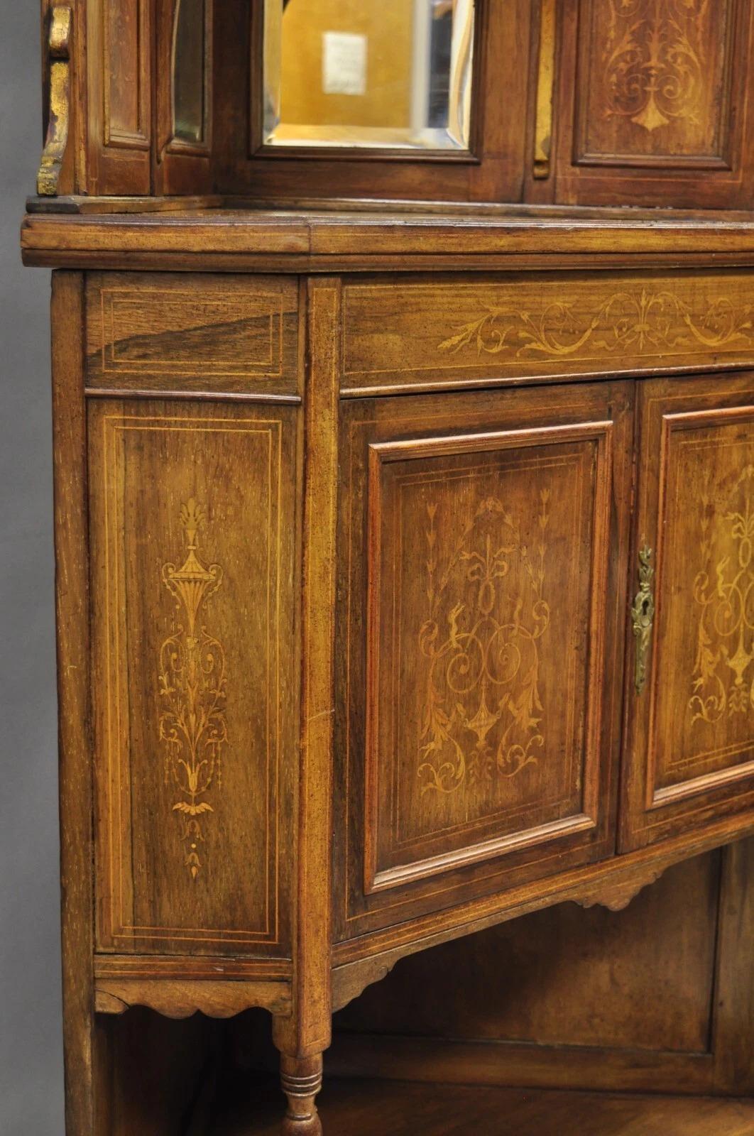 Antique French Victorian Inlaid Mahogany Corner China Cabinet Display Curio For Sale 5