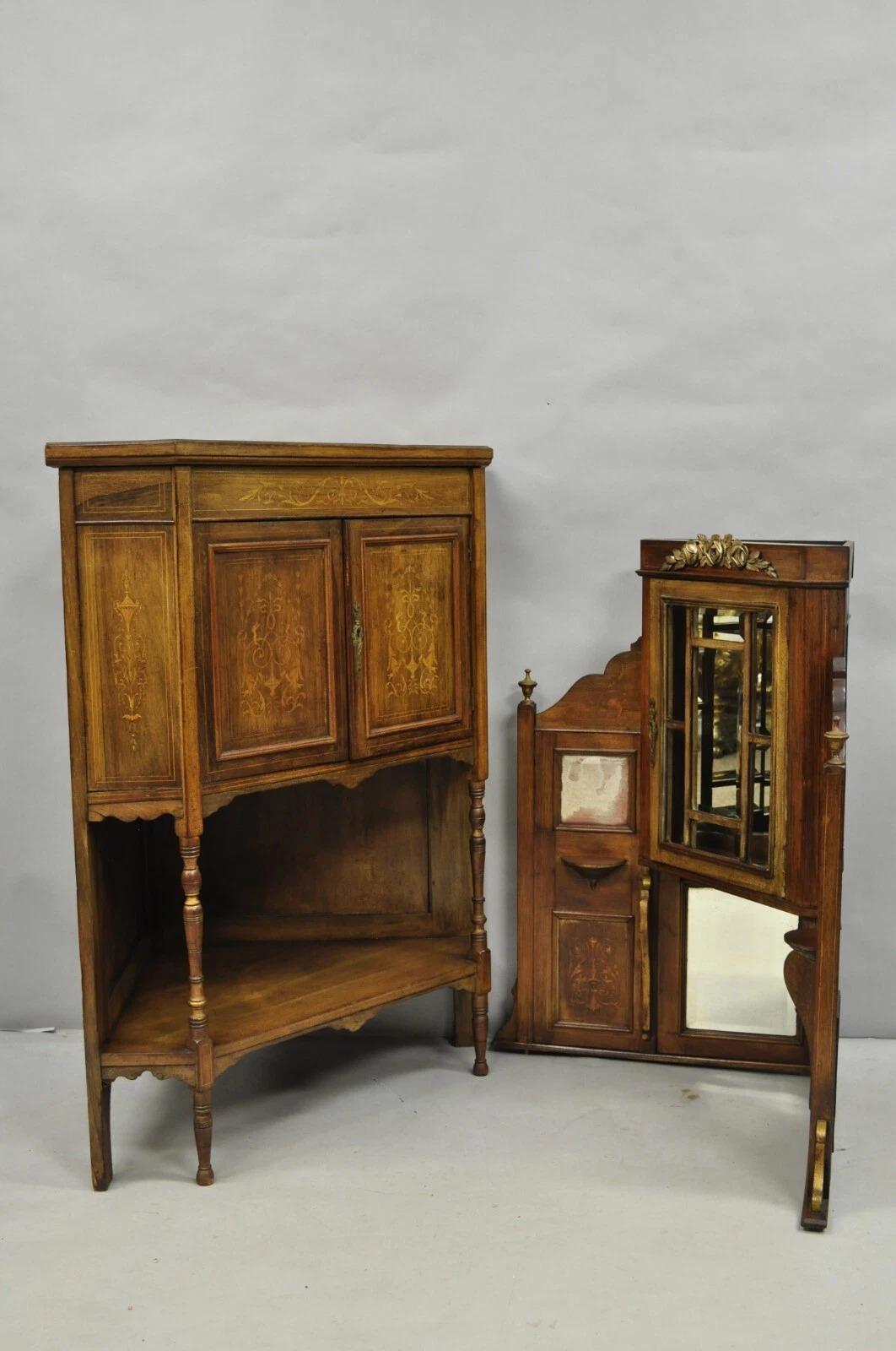 Antique French Victorian Inlaid Mahogany Corner China Cabinet Display Curio For Sale 6