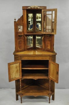 Antique French Victorian Intarsien Mahagoni Ecke China Cabinet Display Curio