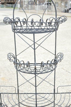 Antique French Victorian Iron Wire Scrolling 3 Tier Garden Demilune Planter