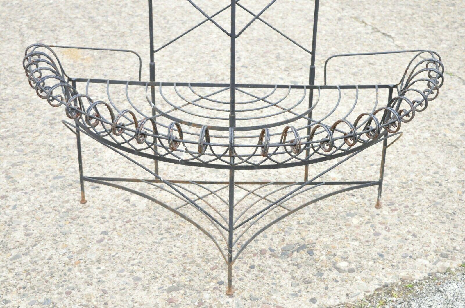Antique French Victorian Iron Wire Scrolling 3 Tier Garden Demilune Planter In Good Condition For Sale In Philadelphia, PA