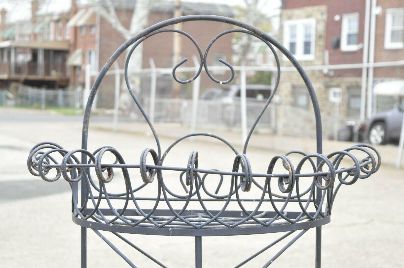 Wrought Iron Antique French Victorian Iron Wire Scrolling 3 Tier Garden Demilune Planter For Sale
