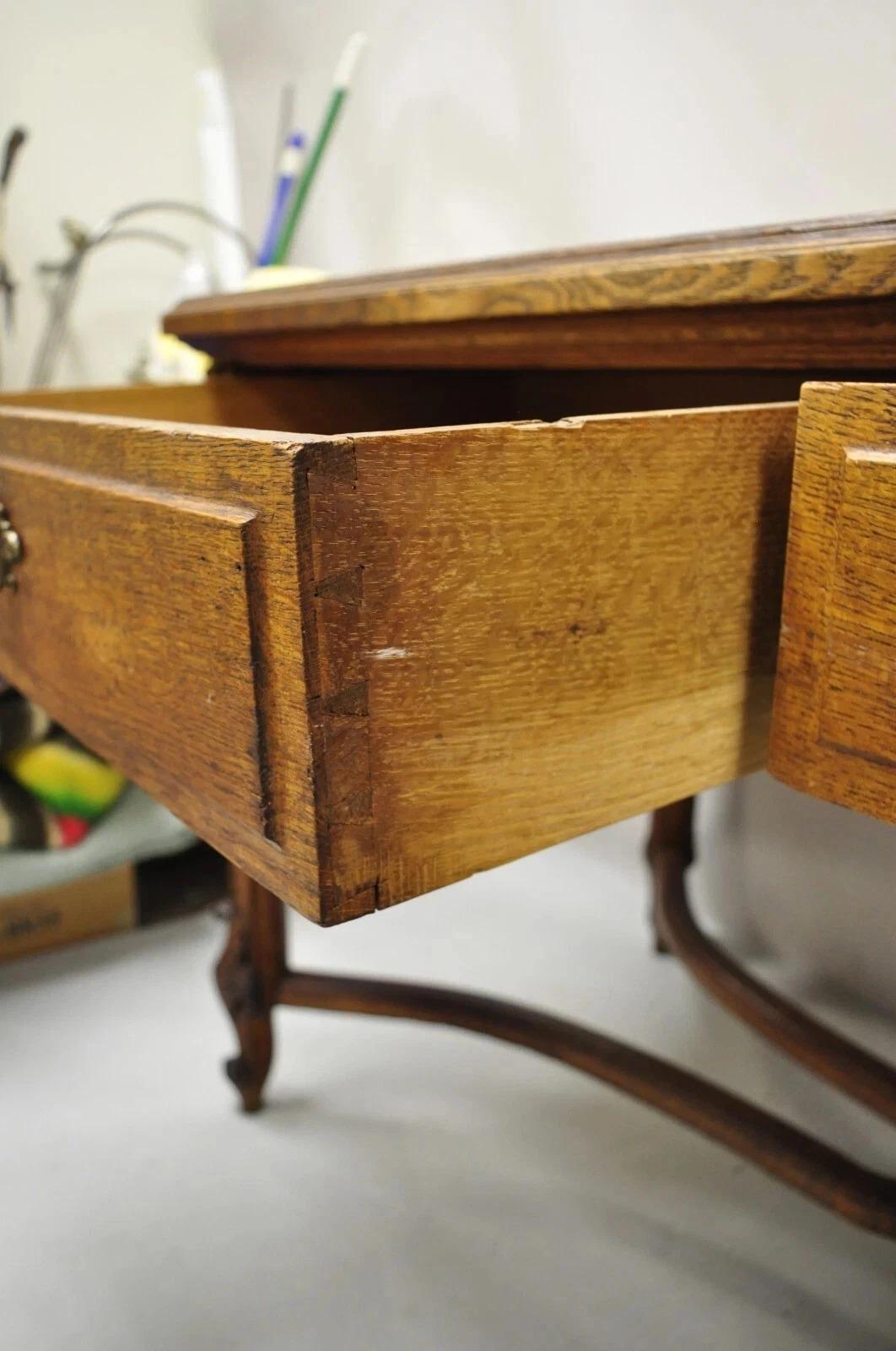 Antique French Victorian Louis XV Style Oak 2 Drawer Writing Desk Console Table in vendita 3