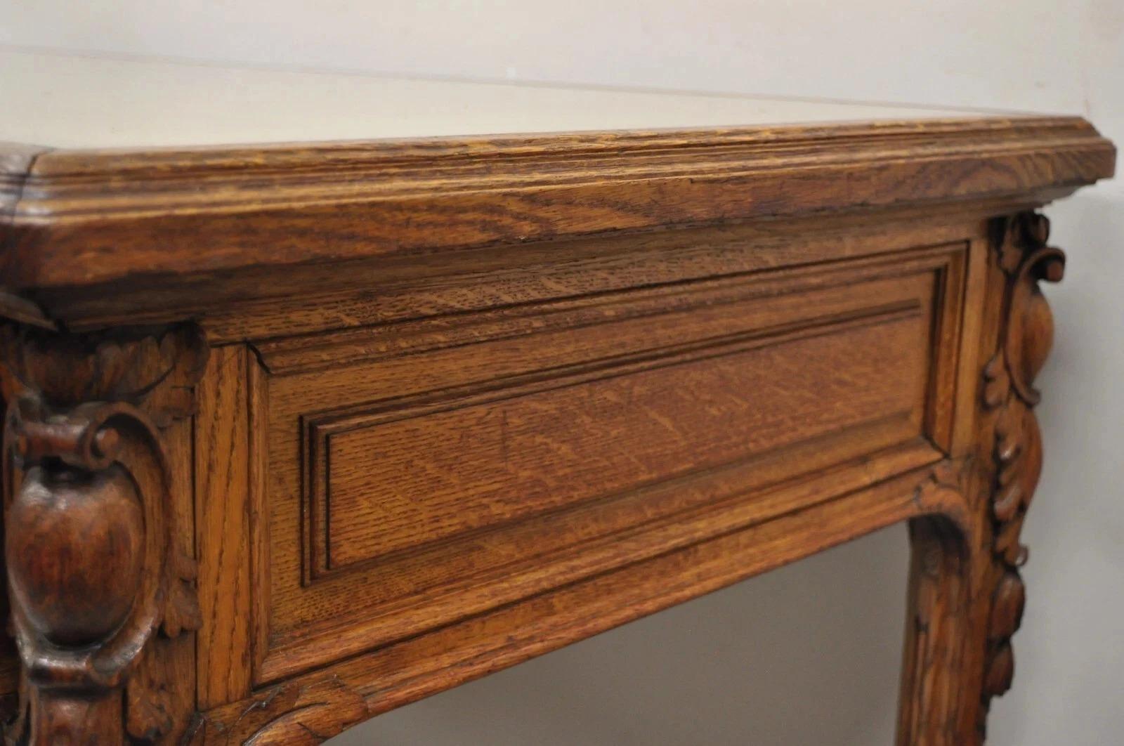 Antique French Victorian Louis XV Style Oak 2 Drawer Writing Desk Console Table in vendita 4