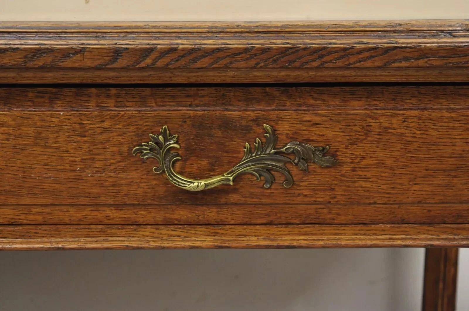 Antique French Victorian Louis XV Style Oak 2 Drawer Writing Desk Console Table in vendita 5