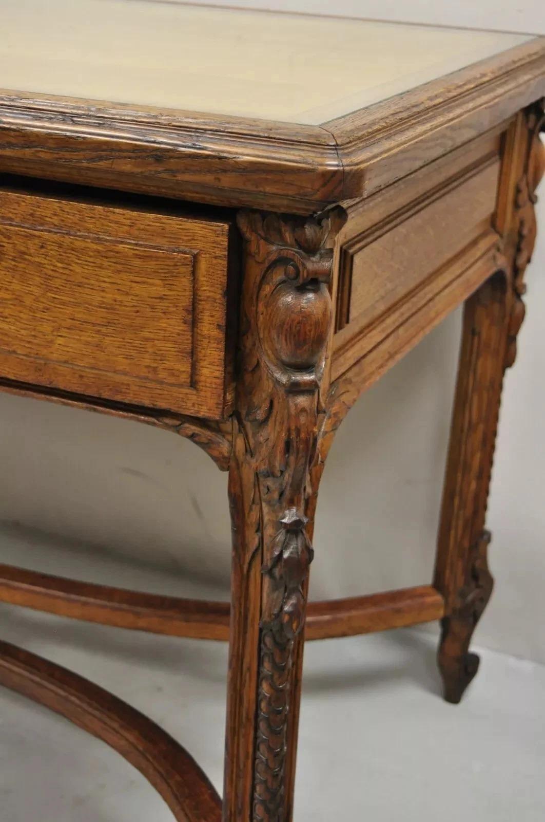 Vittoriano Antique French Victorian Louis XV Style Oak 2 Drawer Writing Desk Console Table in vendita