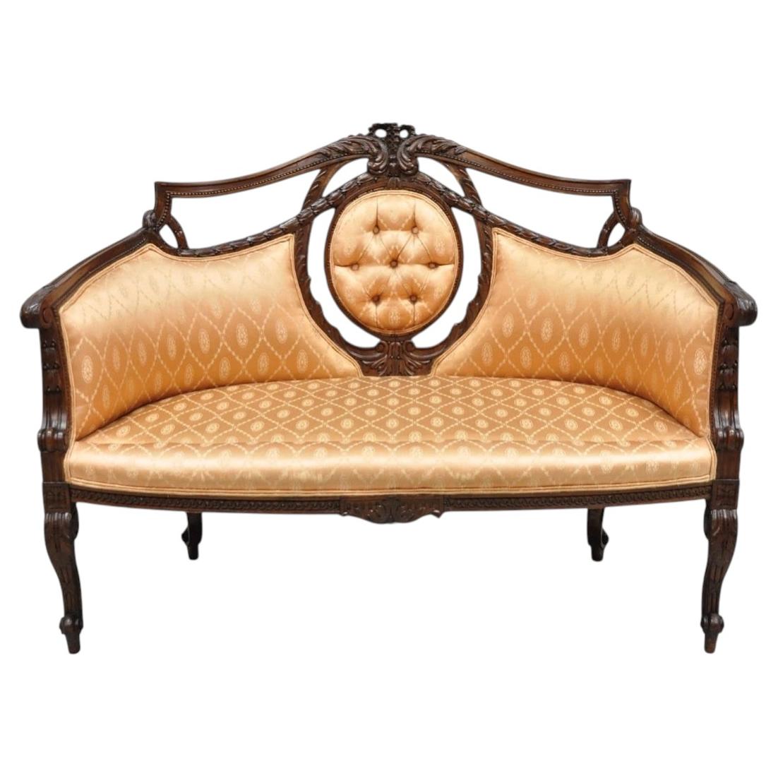 Antique French Victorian Louis XV Style Open Carved Walnut Loveseat Settee Sofa