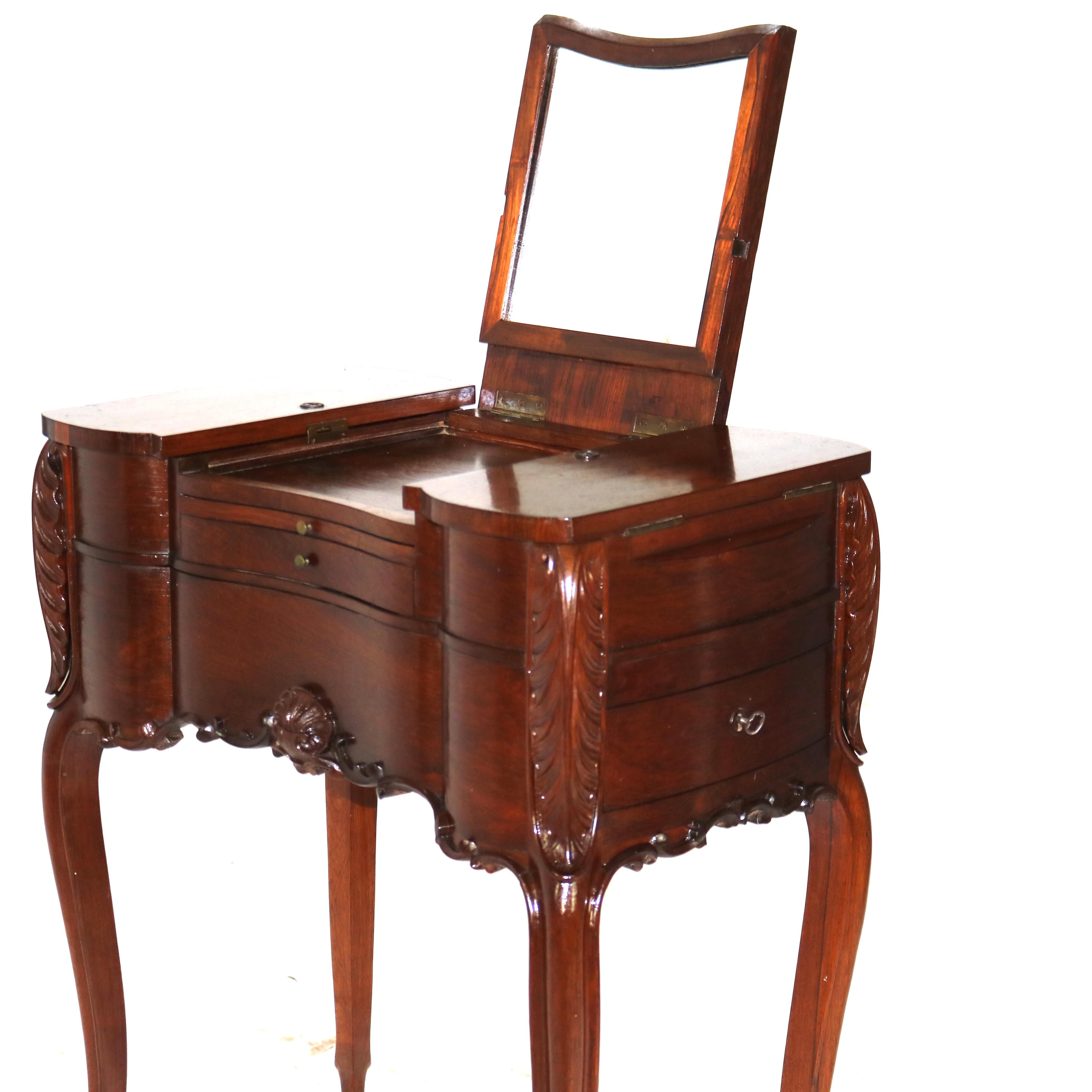 Antique French Victorian Louis XV Style Rosewood Mirrored Vanity C1880 In condizioni buone in vendita a Big Flats, NY