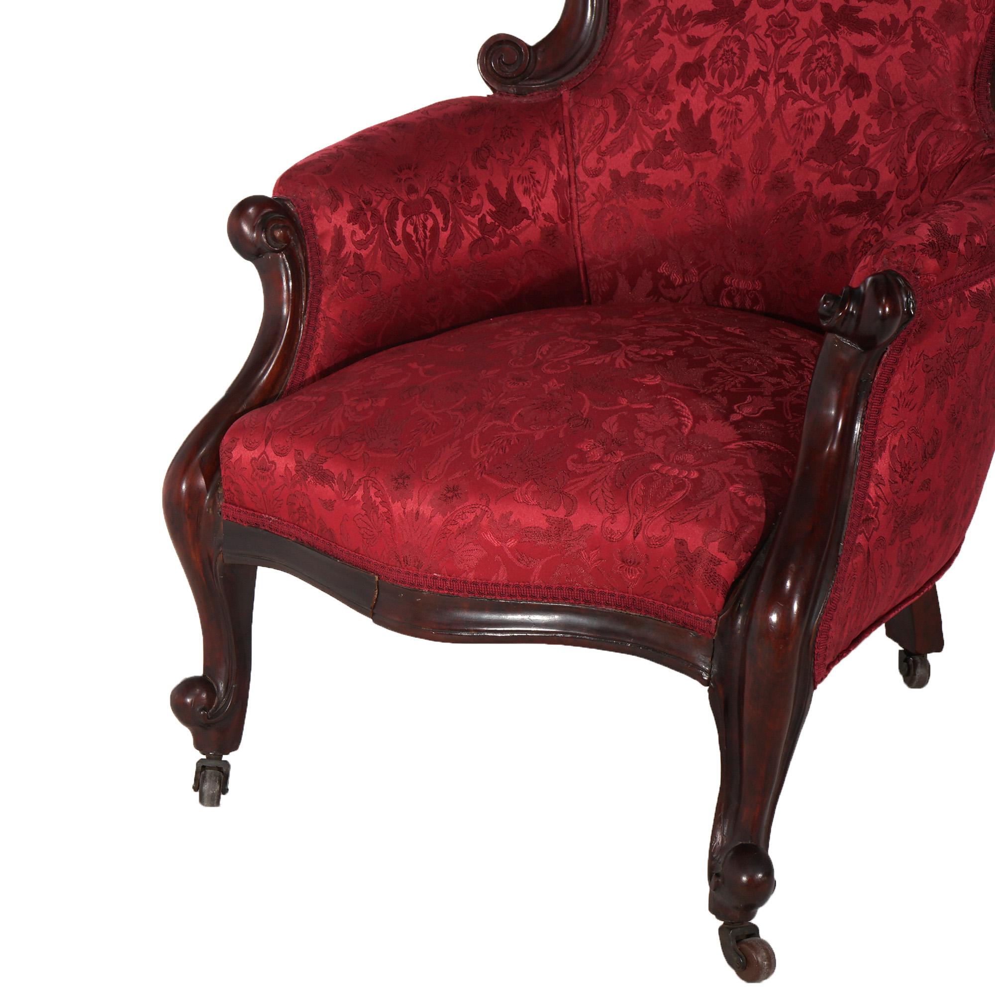Antique French Victorian Louis XV Style Upholstered Parlor Chair C1890 In Good Condition For Sale In Big Flats, NY