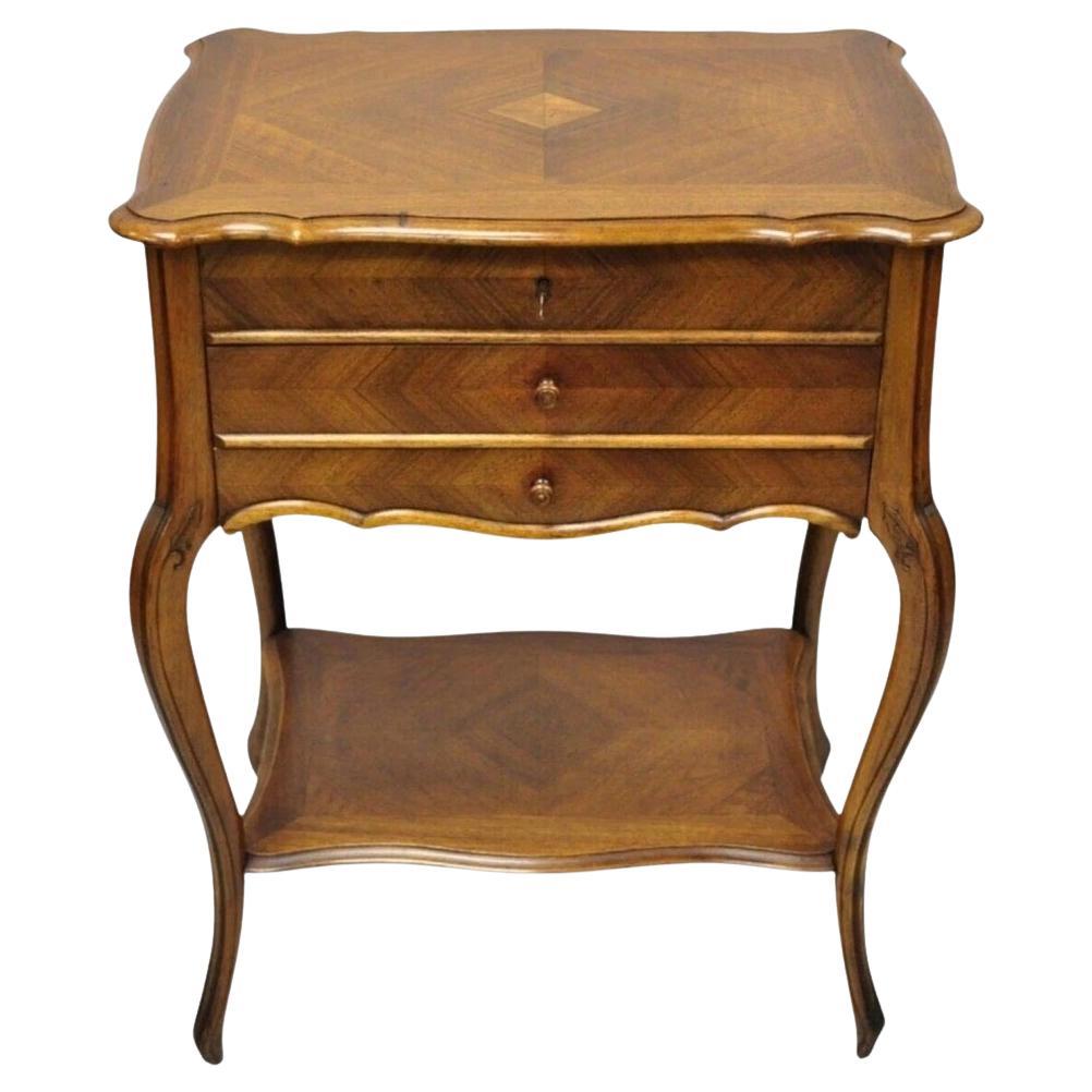 Antique French Victorian Mahogany Sewing Stand Nightstand Side Table w/ Flip Top