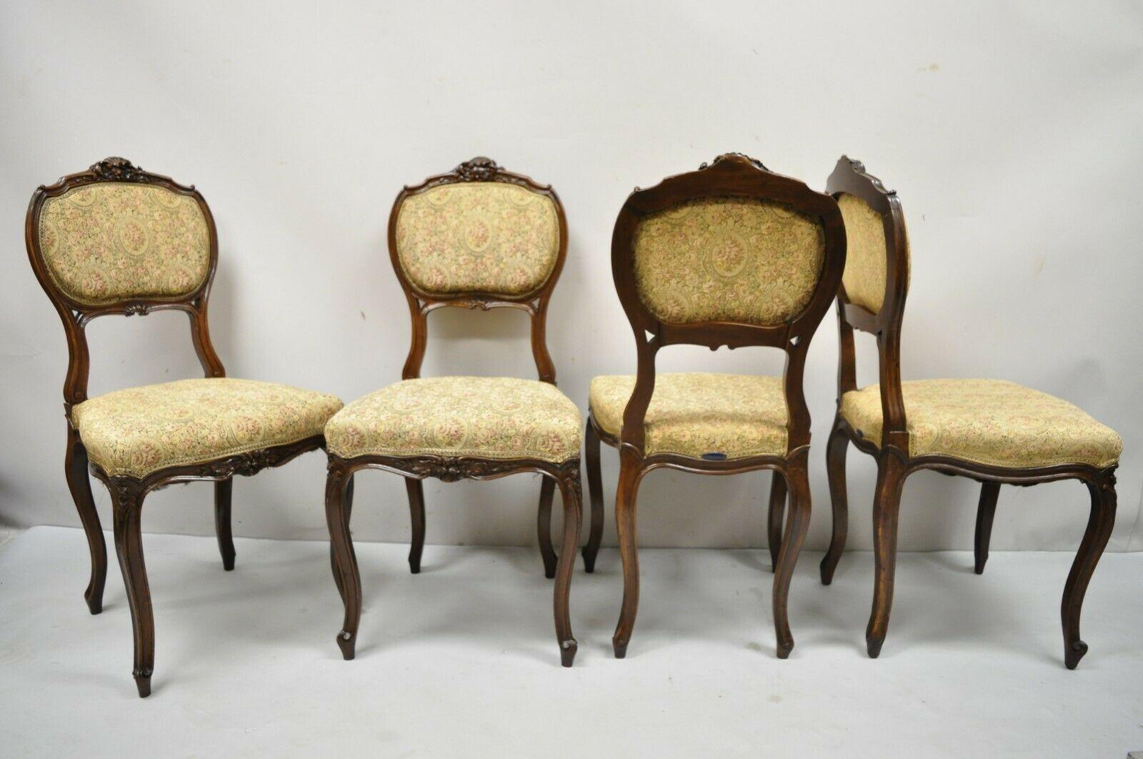 Antique French Victorian Mahogany Upholstered Parlor Side Chairs, Set of 4 For Sale 4