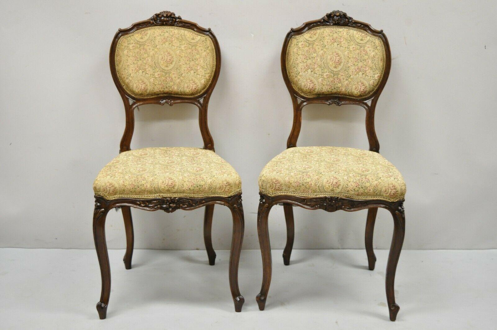 Antike französische viktorianische Mahagoni gepolsterte Parlor-Beistellstühle, 4er-Set im Angebot 5