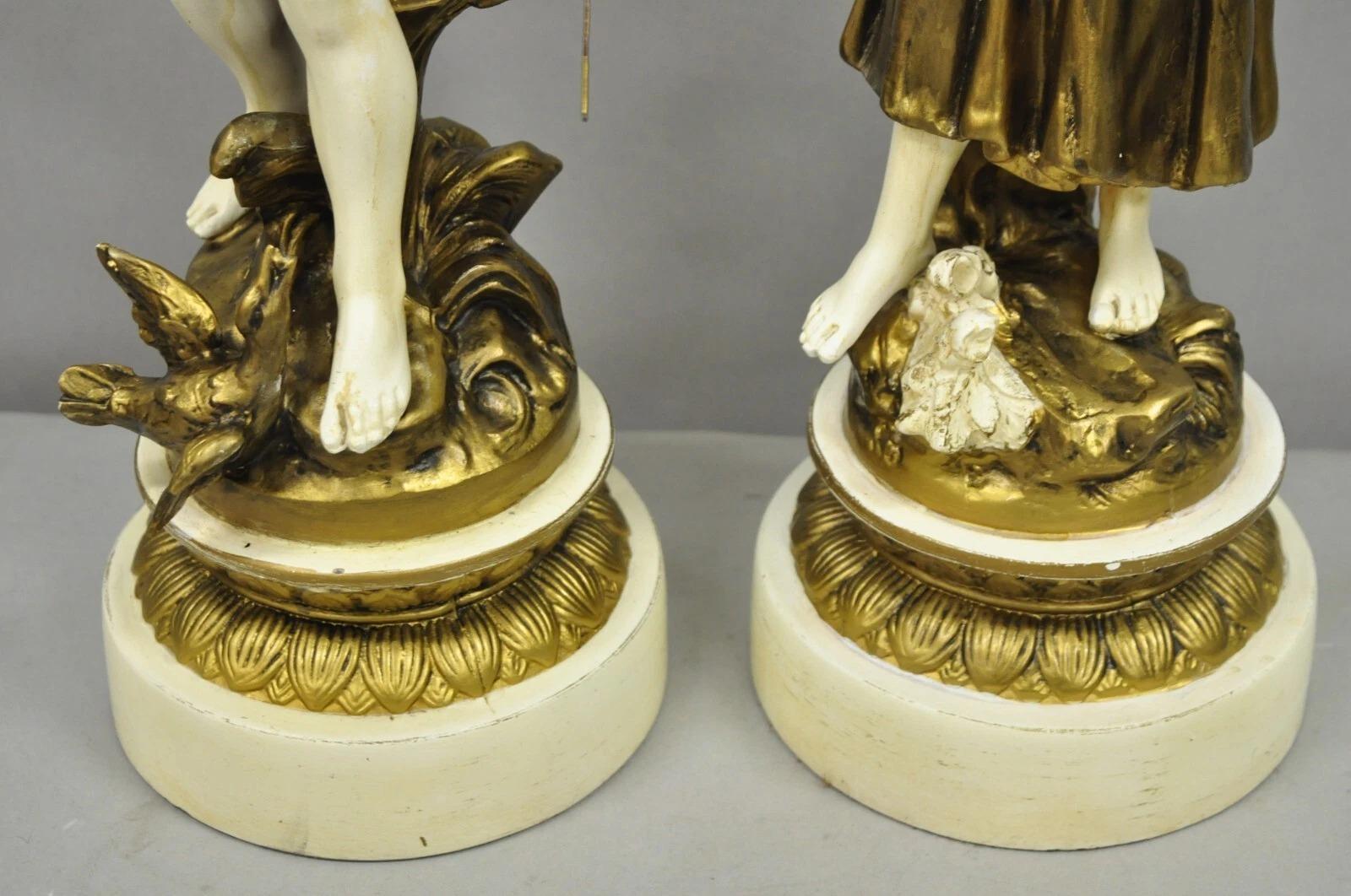 Antique French Victorian Moreau Figural Metall Junge und Mädchen Tischlampen - ein Paar im Zustand „Gut“ im Angebot in Philadelphia, PA