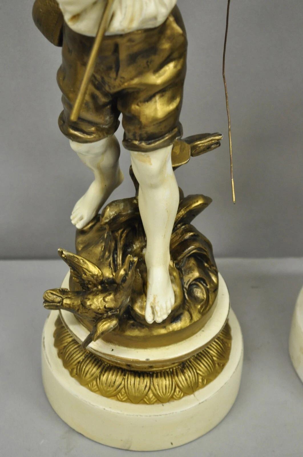 Antique French Victorian Moreau Figural Metall Junge und Mädchen Tischlampen - ein Paar im Angebot 2