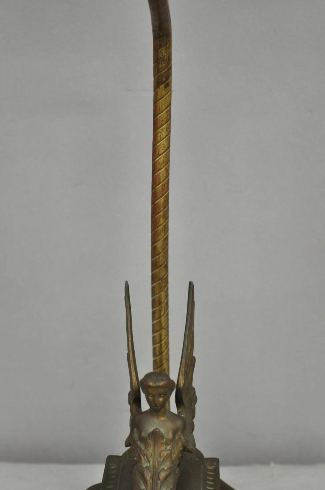 Antique French Victorian Neoclassical Small Gilt Brass Winged Maiden Table Lamp For Sale 6