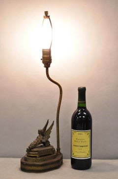 Antique French Victorian Neoclassical Small Gilt Brass Winged Maiden Table Lamp