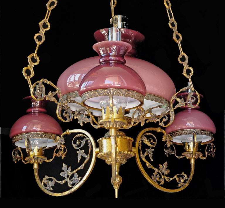 Antique French Victorian Pink Glass Shades and Bronze ...