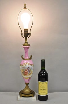 Antique French Victorian Pink Paris Porcelain Petite Urn Figural Table Lamp