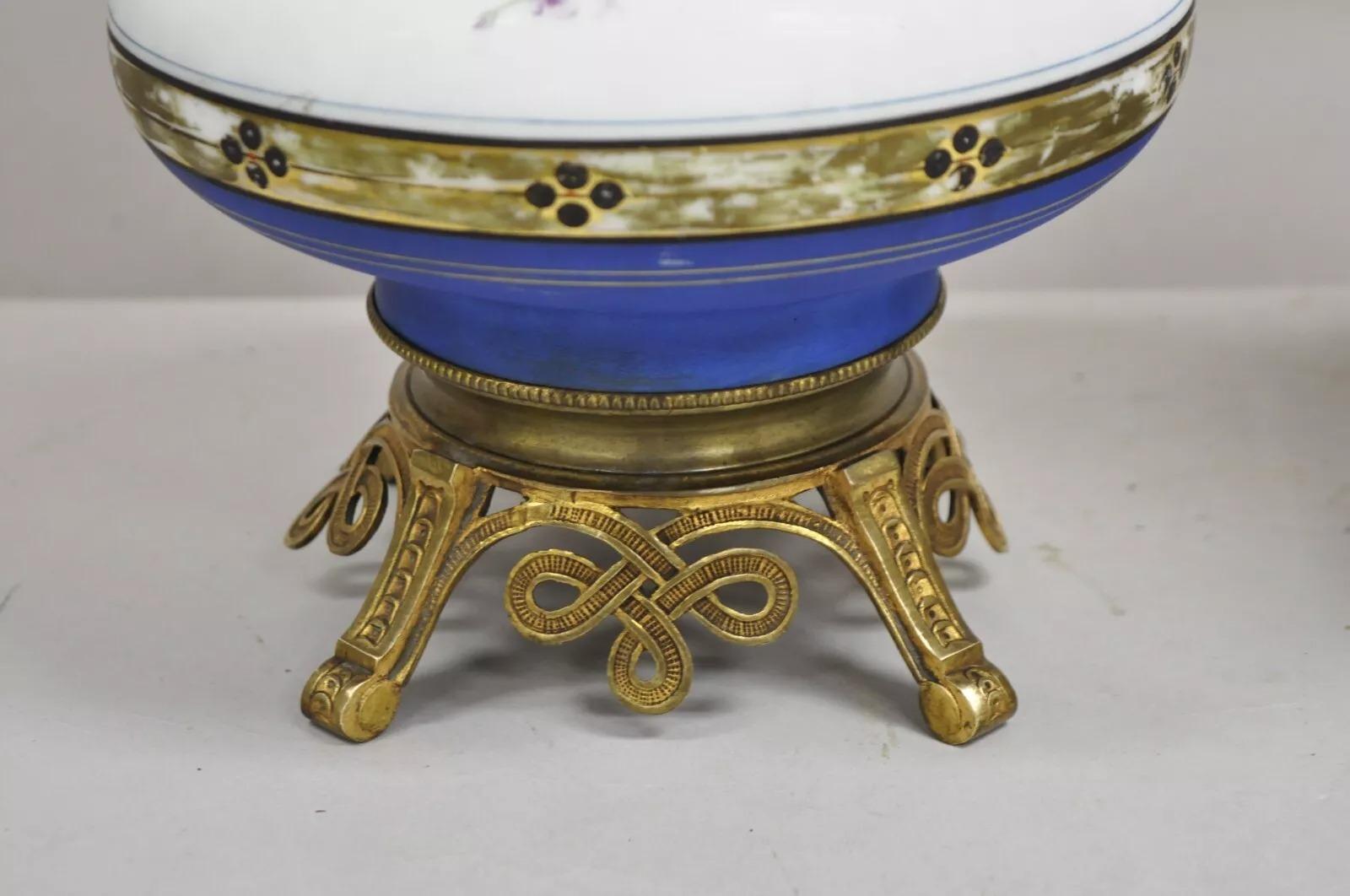 Antique French Victorian Porcelain German Oil Lamp Convert Table Lamp - a Pair For Sale 1