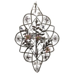 Antique French Victorian Purple Glass Beaded Memorial Wreath Wall Sculpture