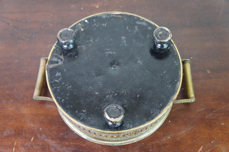 Antique French Victorian Reticulated Round Brass Foot Warmer Burner For
