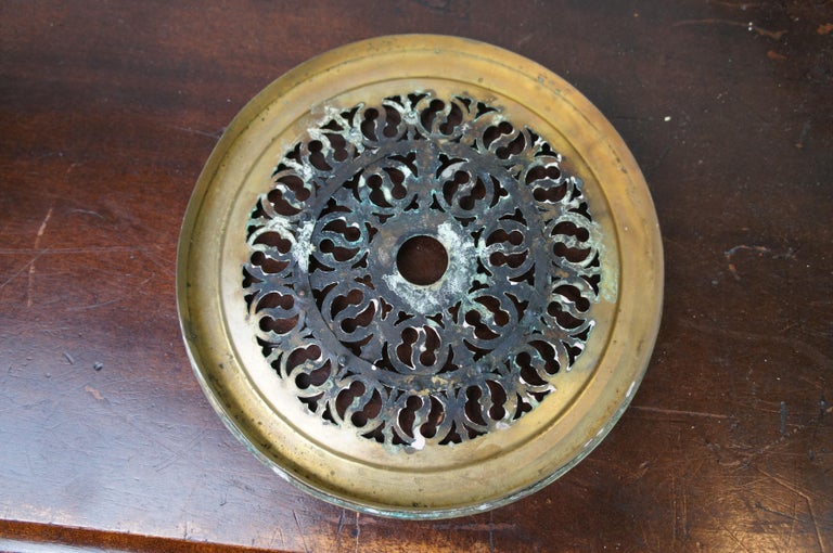 Antique French Victorian Reticulated Round Brass Foot Warmer Burner For