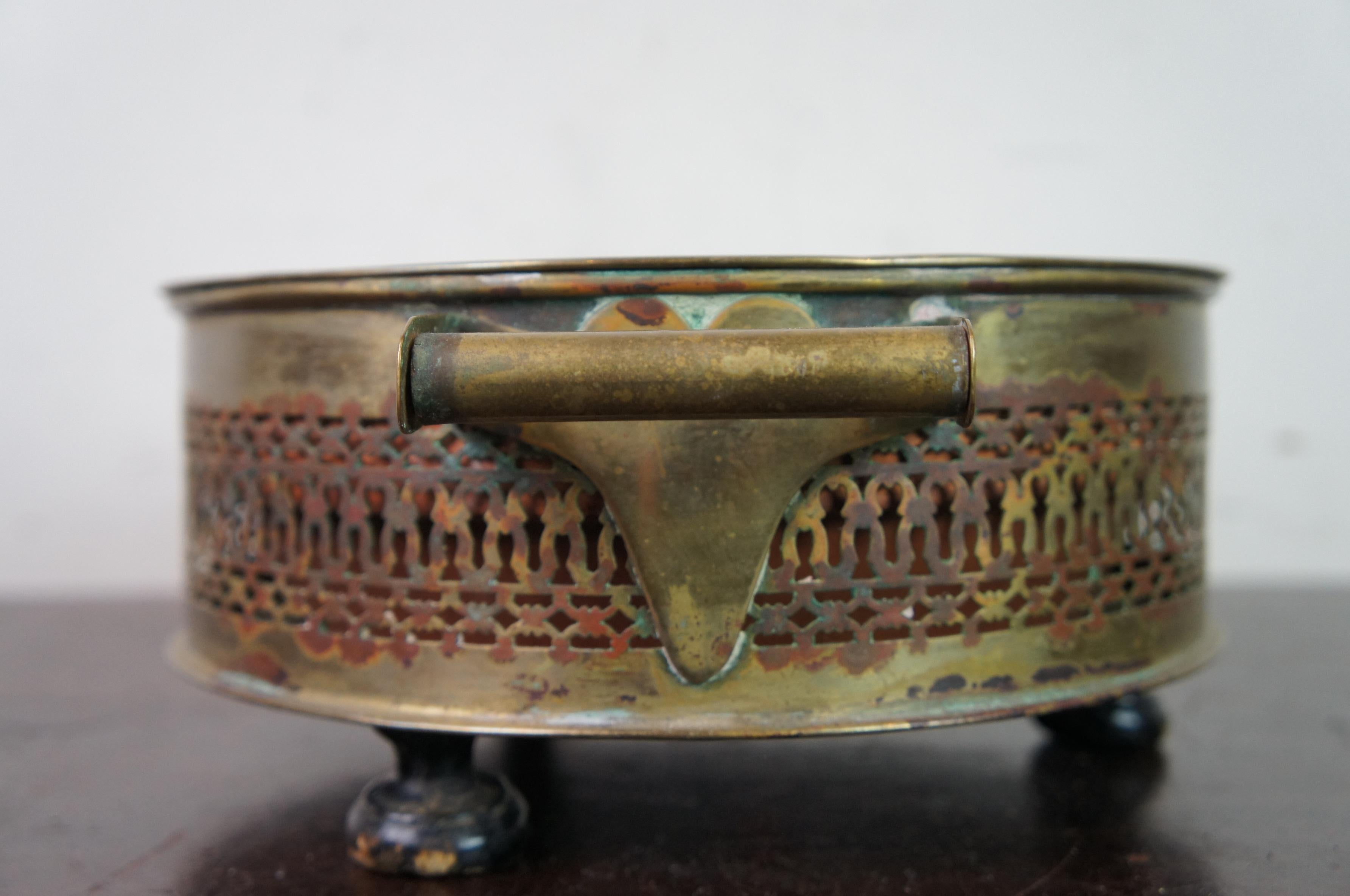 19th Century Antique French Victorian Reticulated Round Brass Foot Warmer Burner For Sale