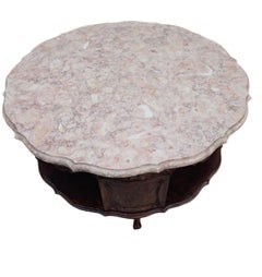 Antique French Victorian Rotating Pink Marble Top Drum Table