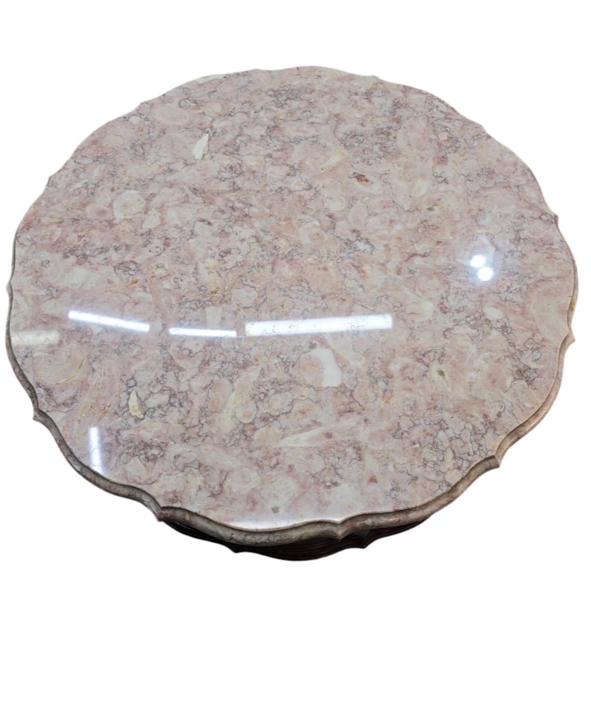 Antique French Victorian Rotating Pink Marble Top Drum Table For Sale 3
