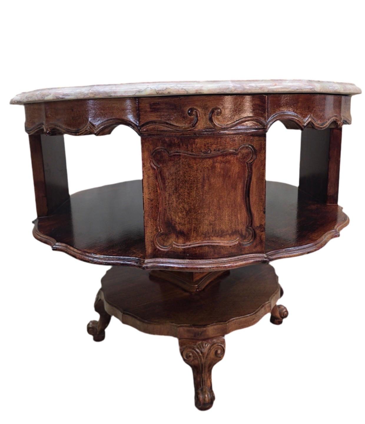 Antique French Victorian Rotating Pink Marble Top Drum Table For Sale 4