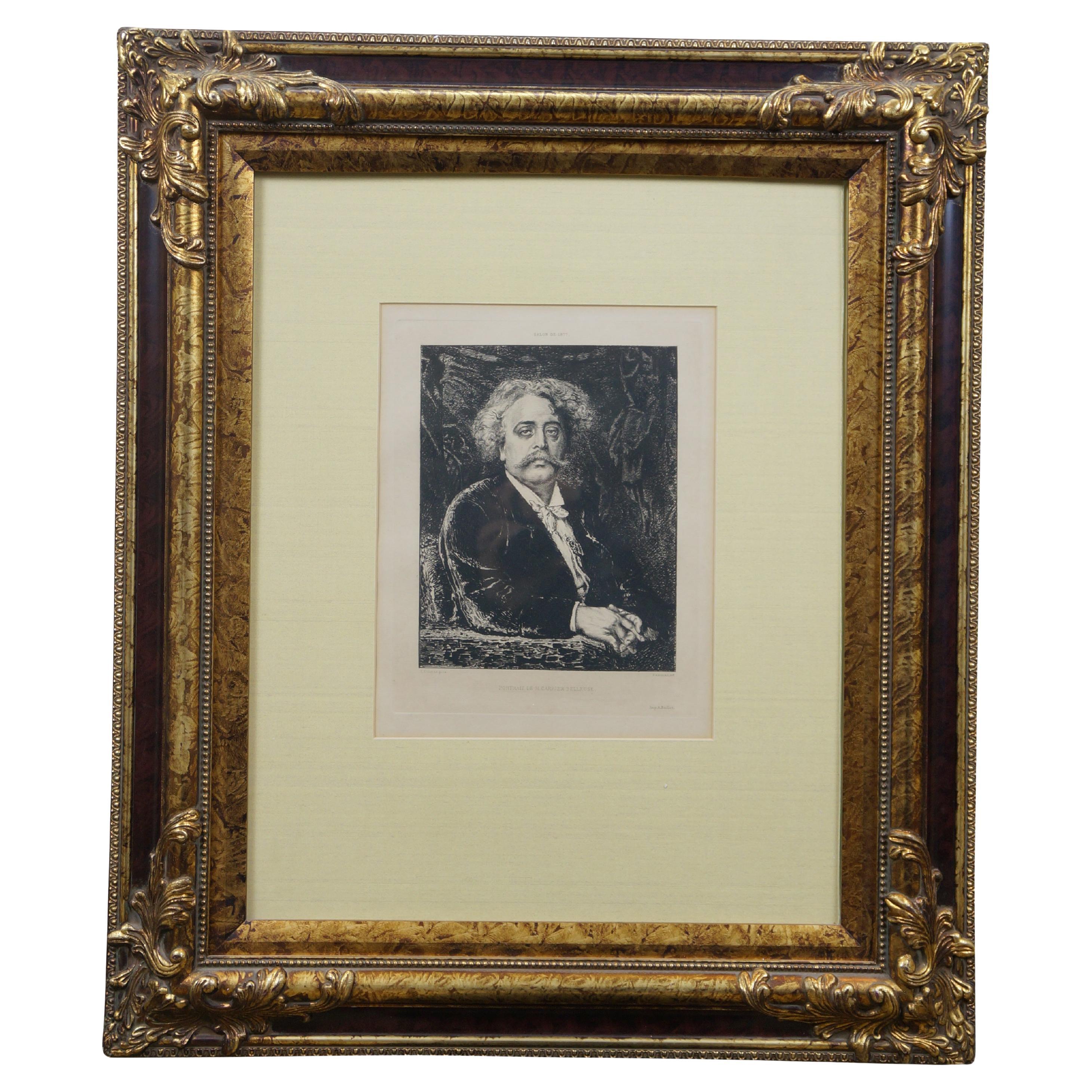 Antique French Victorian Salon de 1877 Carrier Belleuse Portrait Etching 27"