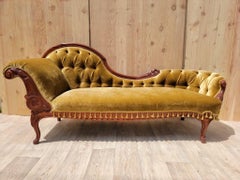 Antique French Victorian Serpentine Fainting Chaise and Tufted Ottoman