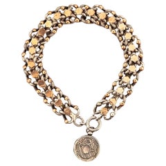 Antique French Victorian Silber und Rose Gold Armband mit Geheimnis Medaillon Charme