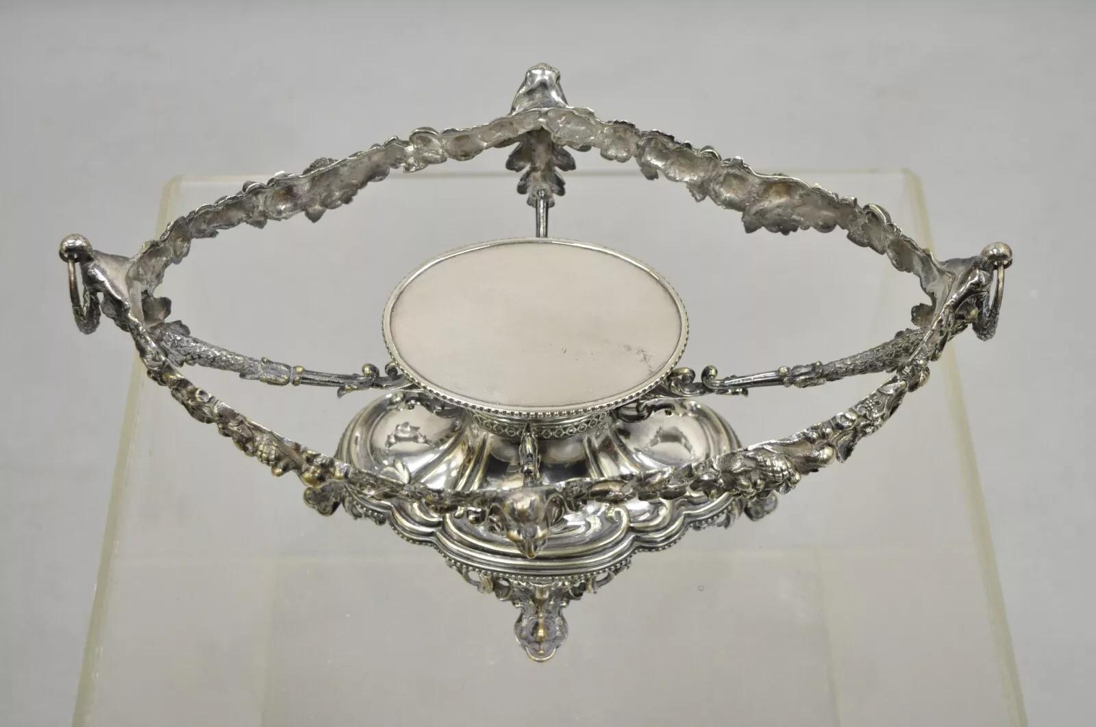 Antike französische viktorianische versilbert Figural Tafelaufsatz Schale Pedestal Basis (Viktorianisch) im Angebot