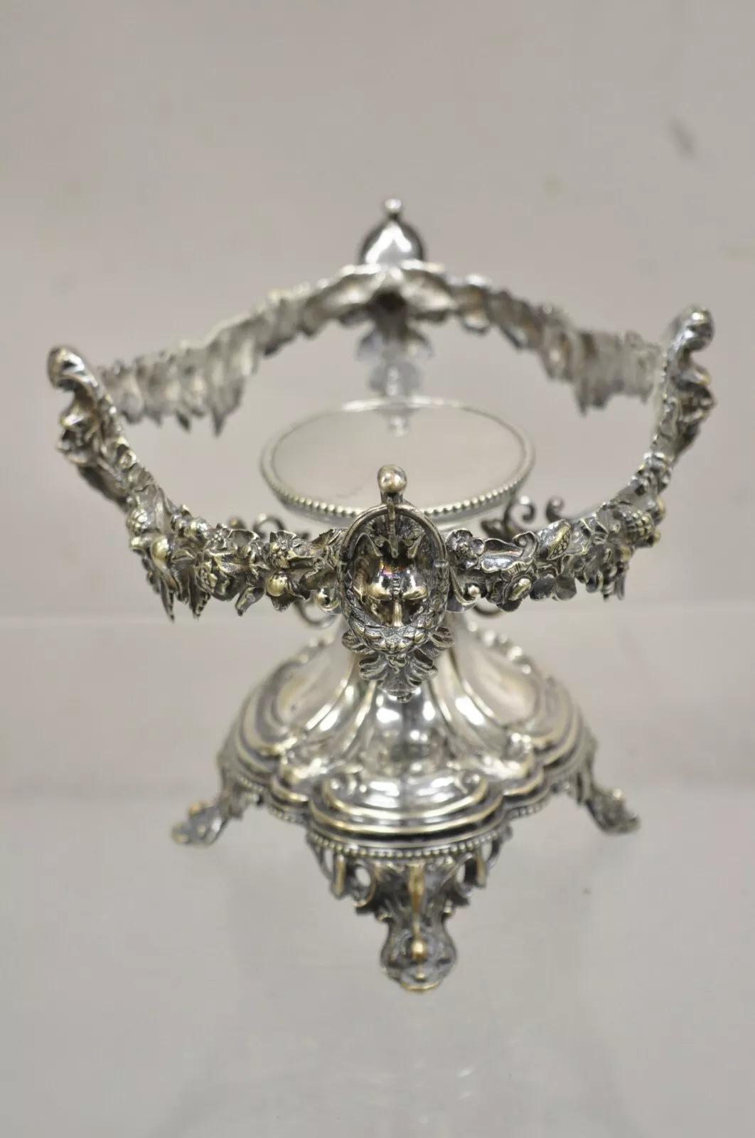 Antike französische viktorianische versilbert Figural Tafelaufsatz Schale Pedestal Basis im Zustand „Gut“ im Angebot in Philadelphia, PA