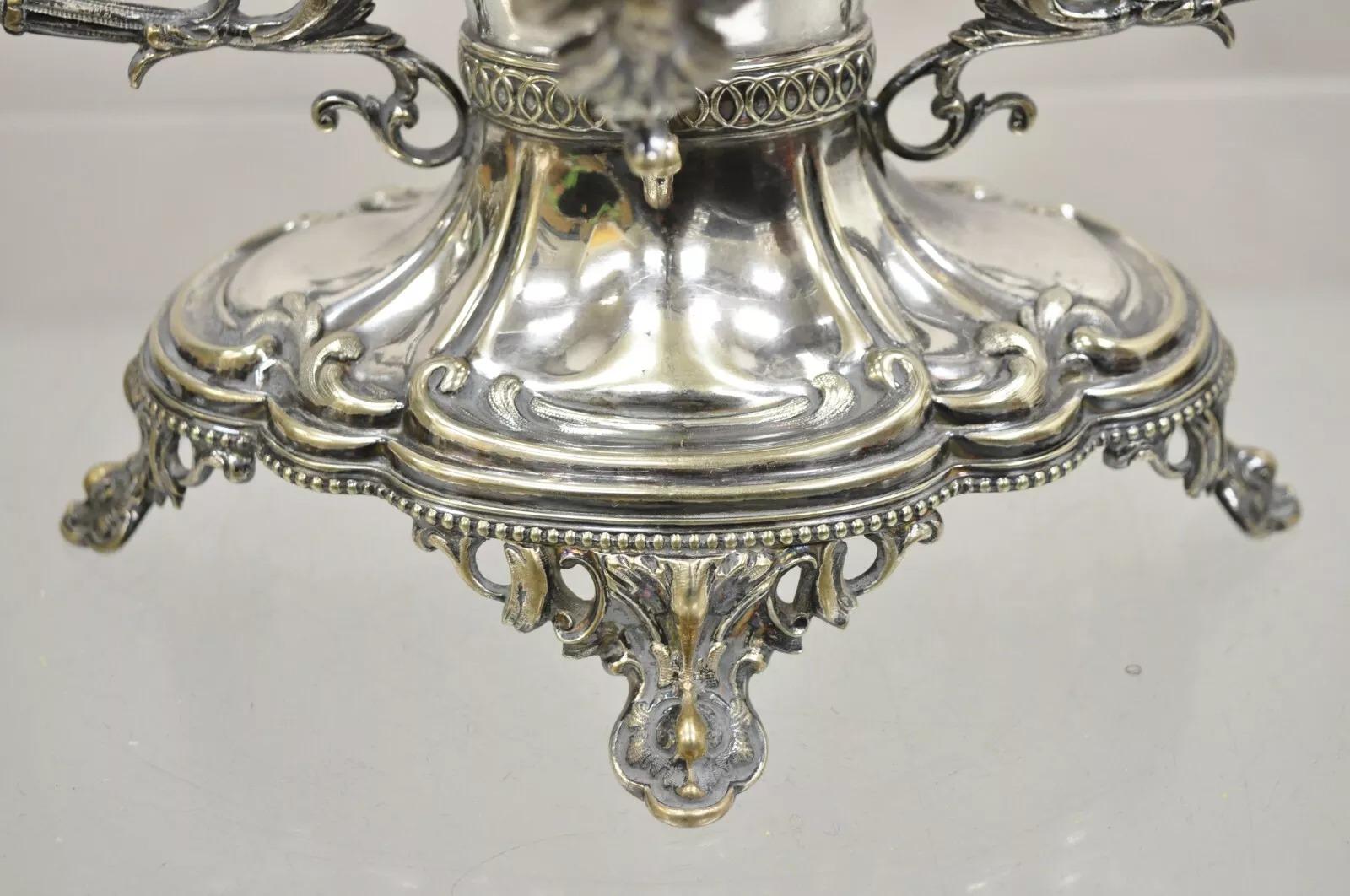 Antike französische viktorianische versilbert Figural Tafelaufsatz Schale Pedestal Basis (Versilberung) im Angebot