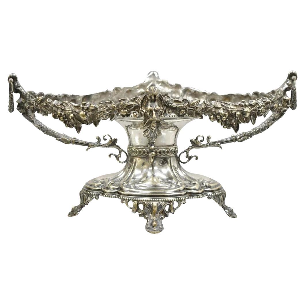 Antique French Tazón de centro de mesa victoriano plateado con base de pedestal