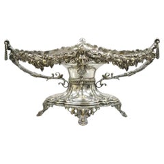 Antique French Tazón de centro de mesa victoriano plateado con base de pedestal