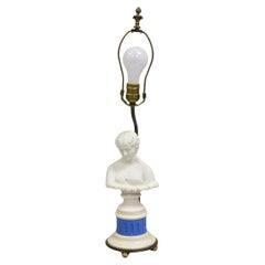 Petite lampe de bureau boudoir victorienne française ancienne en porcelaine blanche avec buste de femme