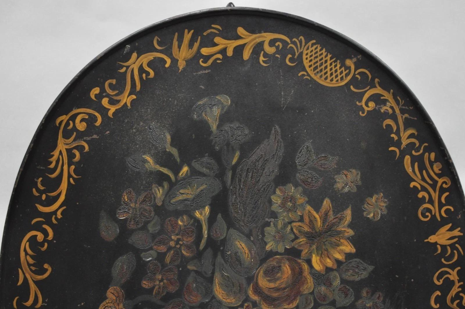 Antique French Victorian Tole Metal dipinto a mano con fiori e parafuoco regolabile in vendita 6