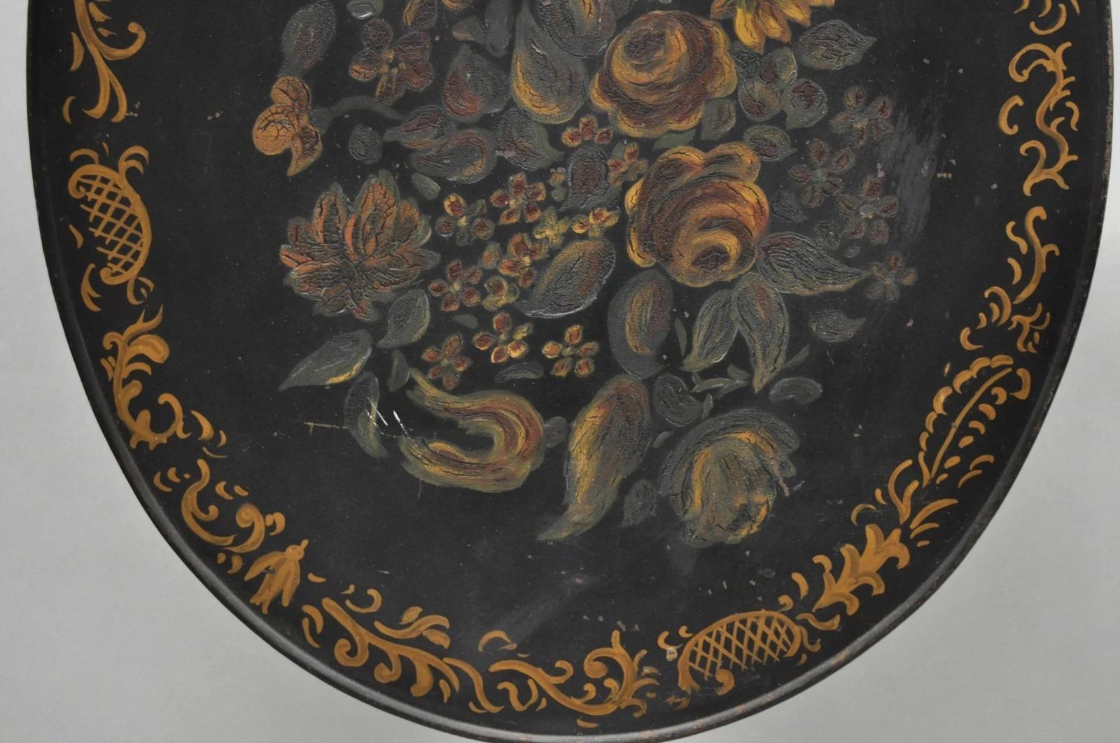 Antique French Victorian Tole Metal dipinto a mano con fiori e parafuoco regolabile in vendita 7