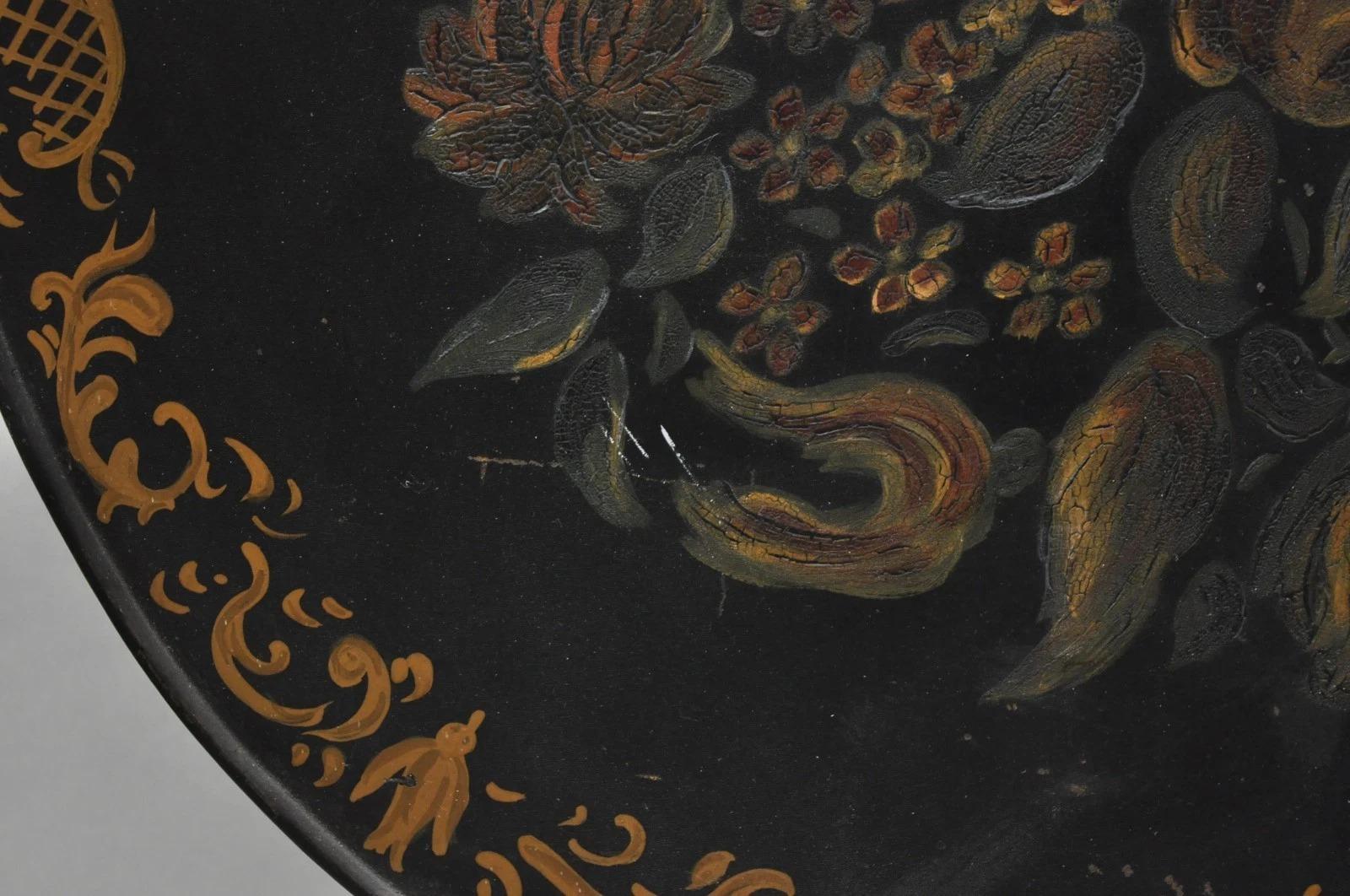 Antique French Victorian Tole Metal dipinto a mano con fiori e parafuoco regolabile in vendita 2