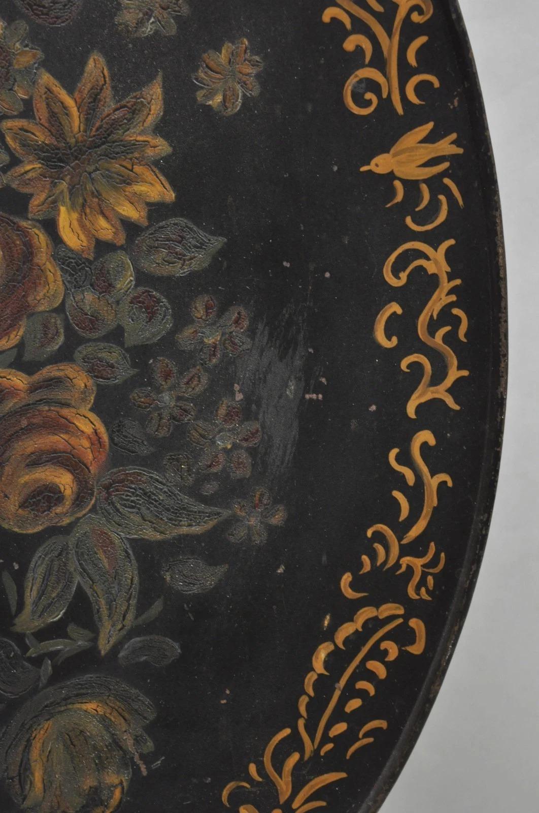 Antique French Victorian Tole Metal dipinto a mano con fiori e parafuoco regolabile in vendita 3