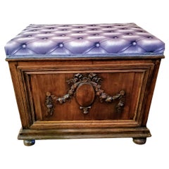 Antique French Victorian Trompe-l'œil Carved Oak Blanket Chest Ottoman Bench