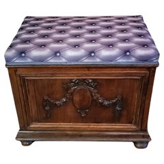 Antique French Victorian Trompe-l'œil Roble tallado Cofre para mantas Banco otomano