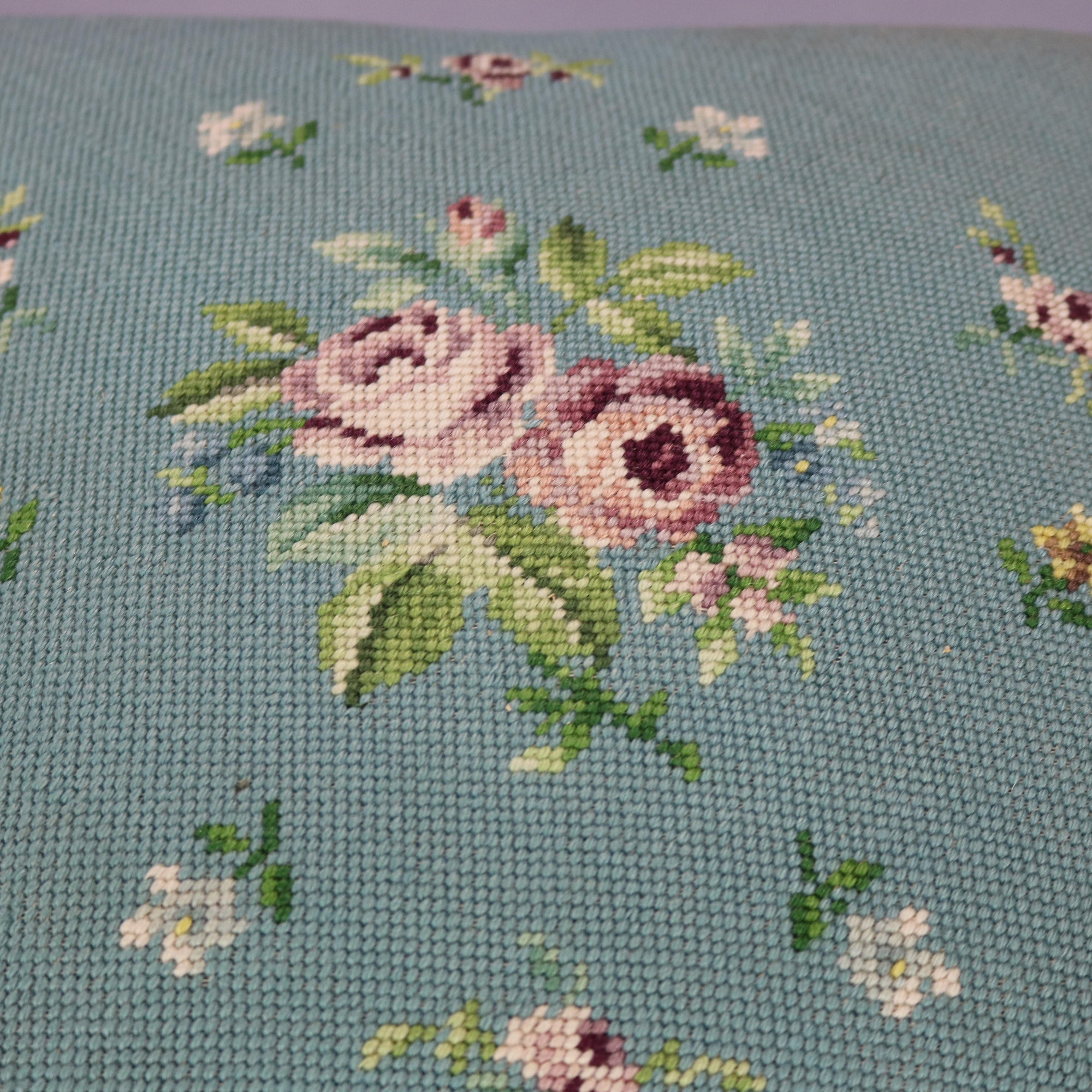 Antique French Victorian Walnut and Floral Needlepoint Footstool, Circa ...