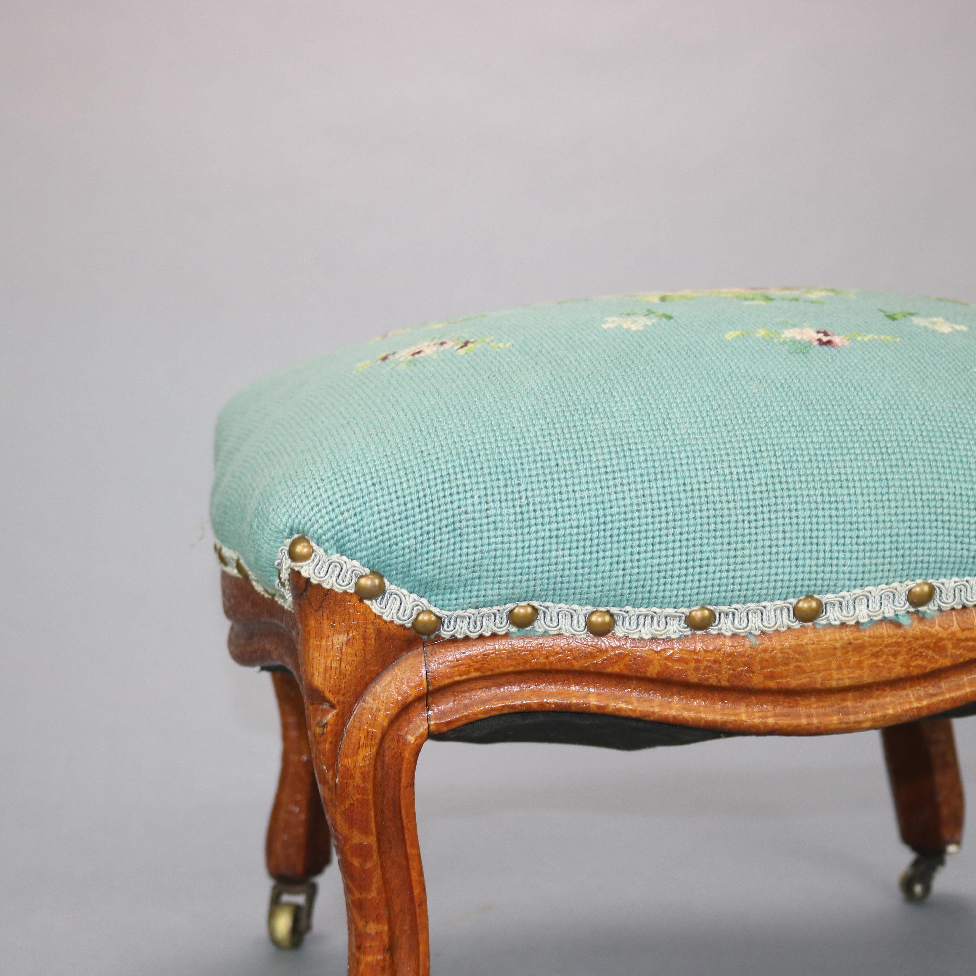Antique French Victorian Walnut and Floral Needlepoint Footstool, Circa ...