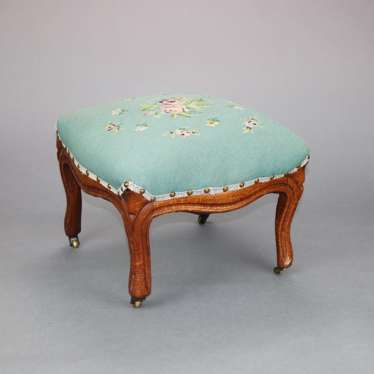 Antique French Victorian Walnut and Floral Needlepoint Footstool, Circa ...
